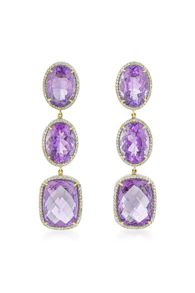 Pair of 14k Gold Amethyst and Diamond Earrings