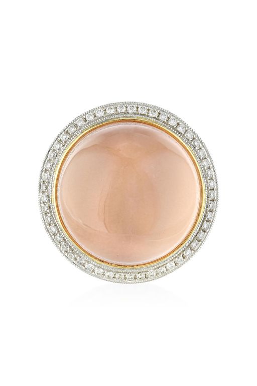 18k Gold Rose Quartz and Diamond Ring