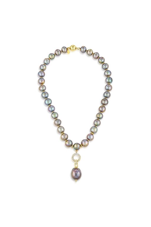 14k Gold Pearl and Diamond Pendant Necklace
