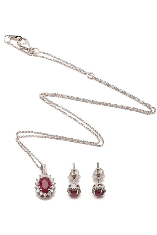 White Gold Ruby and Diamond Jewelry Set
