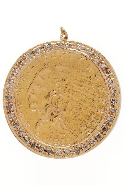 Yellow Gold Diamond Coin Pendant