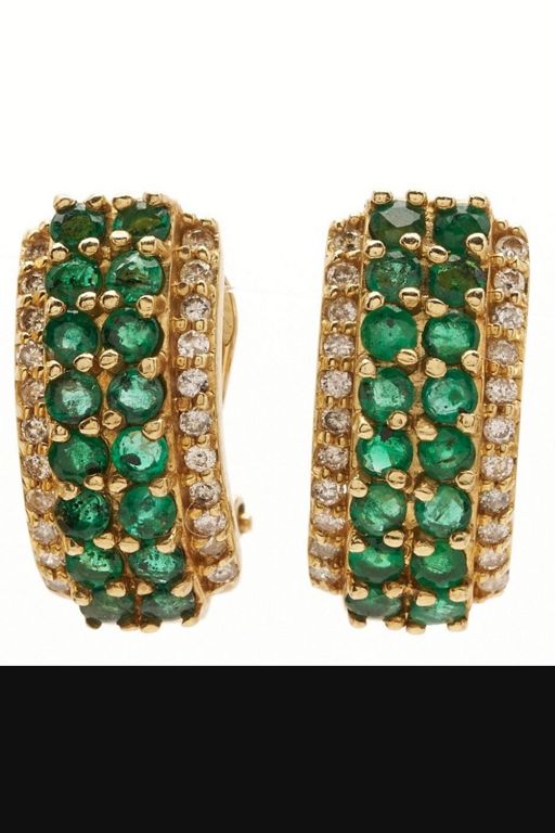14k Yellow Gold Emerald and Diamond Earrings