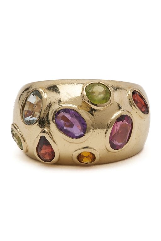 14k Yellow Gold Multi-Gem Dome Ring