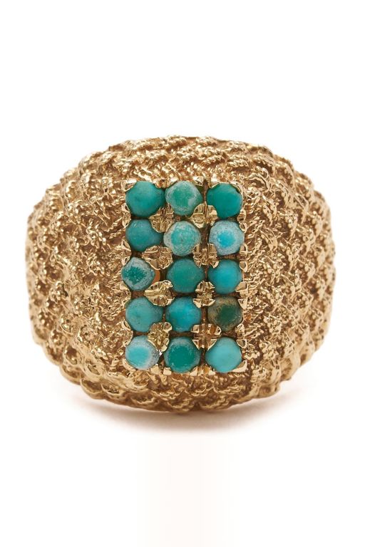 14k Yellow Gold Turquoise Dome Ring