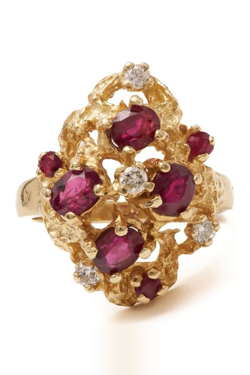 12k Yellow Gold Ruby and Diamond Cluster Ring