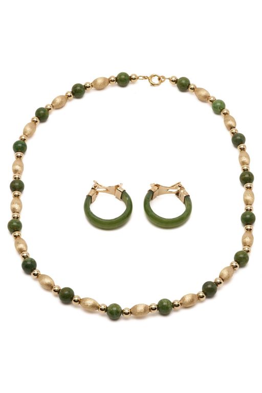 Yellow Gold Nephrite Jade Jewelry Set