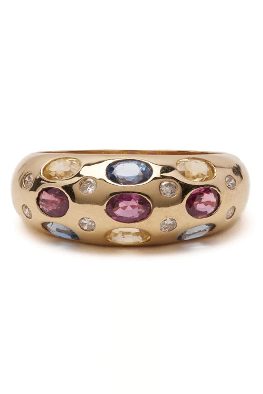 14k Yellow Gold Multi-Gem Dome Ring
