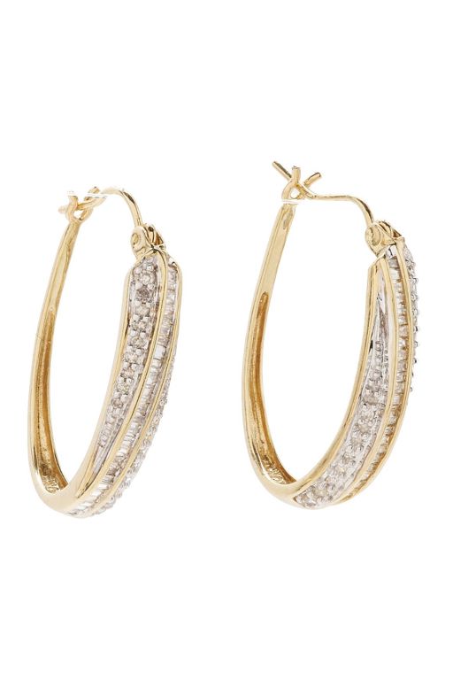10k Yellow Gold Diamond Hoop Earrings