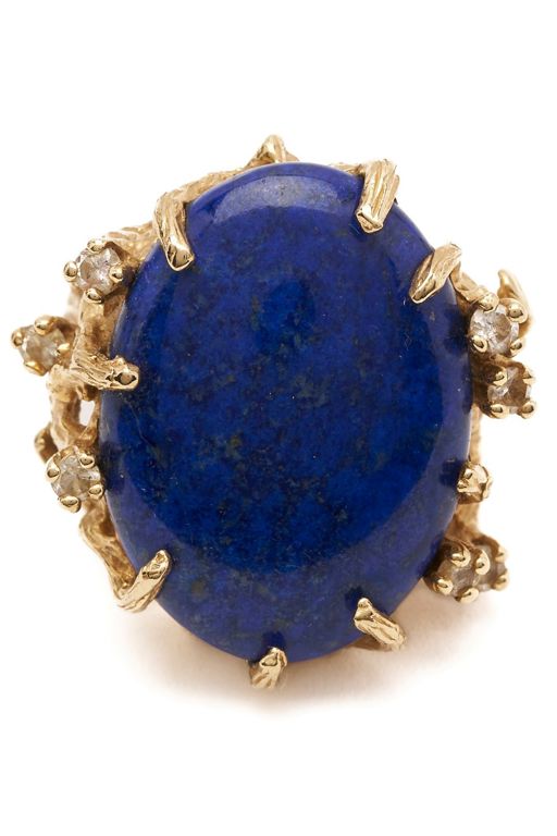 14k Yellow Gold Lapis Lazuli and Diamond Ring