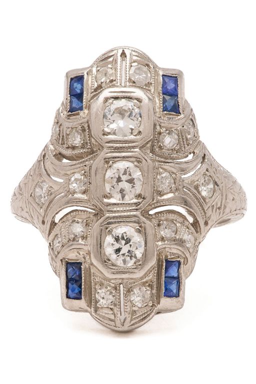 Platinum Diamond and Sapphire Duchess Ring