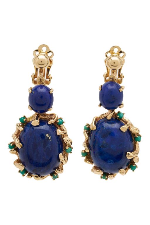 Yellow Gold Lapis and Turquoise Dangle Earrings