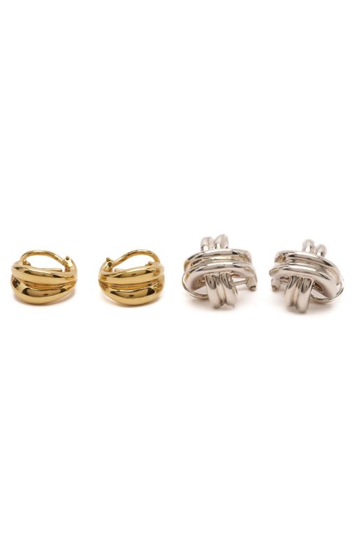 Two Pairs of Yellow Gold and Silver Earrings