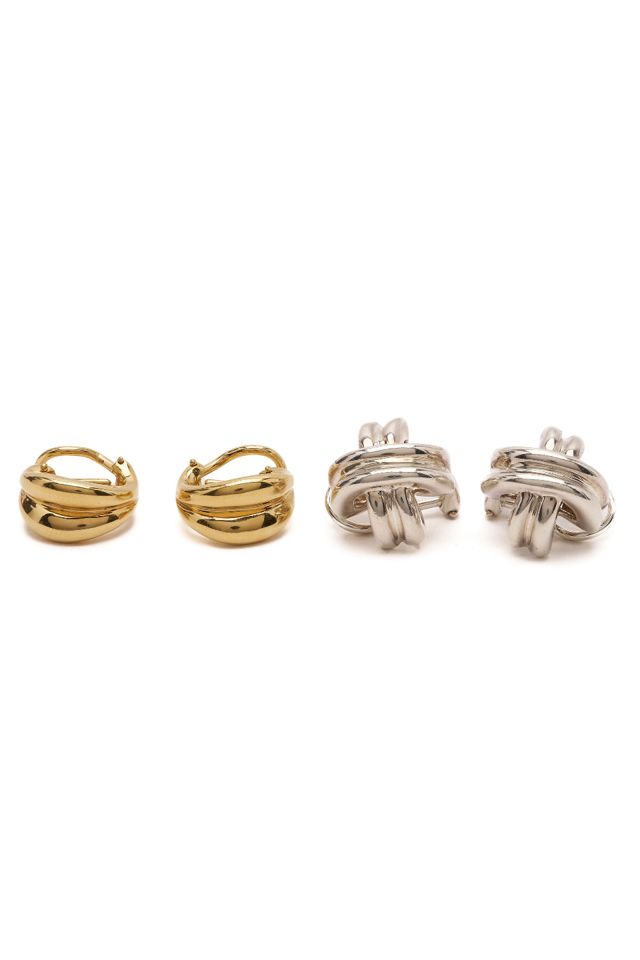 Two Pairs of Yellow Gold and Silver Earrings