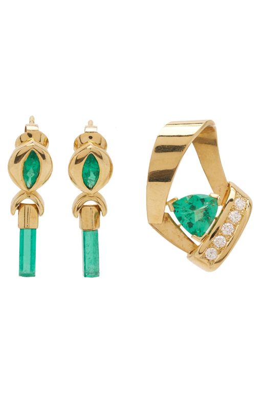 18k Yellow Gold Emerald Jewelry Set