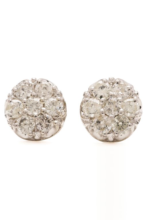 14k White Gold Diamond Cluster Earrings