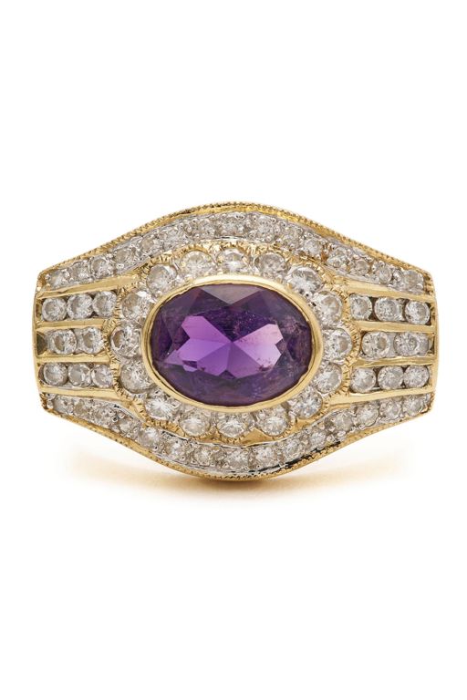 18k Yellow Gold Amethyst and Diamond Ring