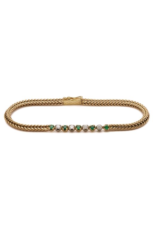 14k Yellow Gold Emerald and Diamond Chain Bracelet