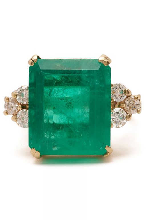 14k Yellow Gold Emerald and Diamond Cocktail Ring