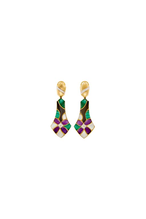 Pair of 14k Gold Multi-Gem Earrings
