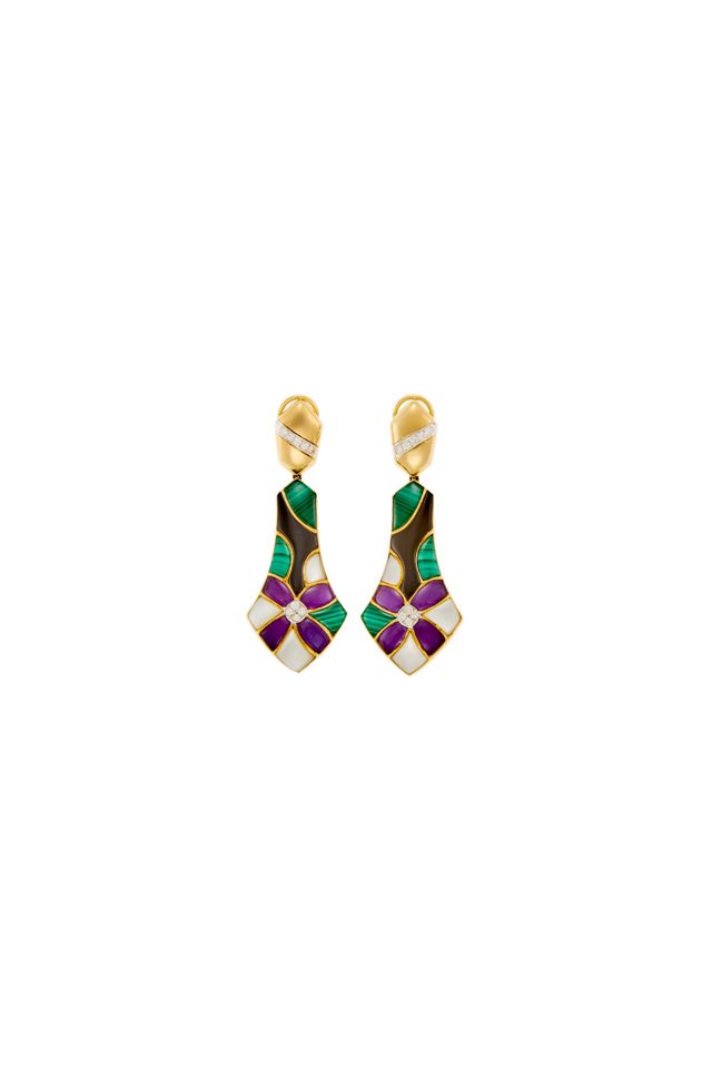 Pair of 14k Gold Multi-Gem Earrings