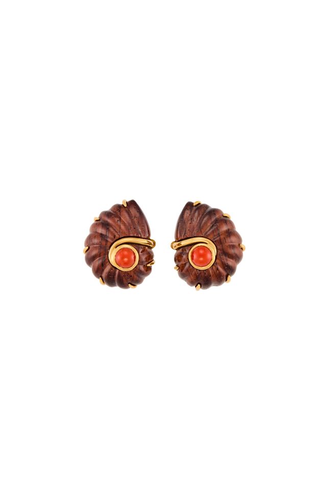 Pair of 18k Gold Coral Earrings