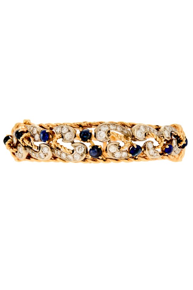 14k Gold Sapphire and Diamond Bangle