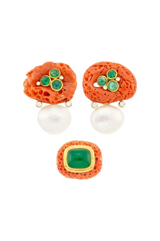 14k Gold Multi-Gem Ring and Earrings