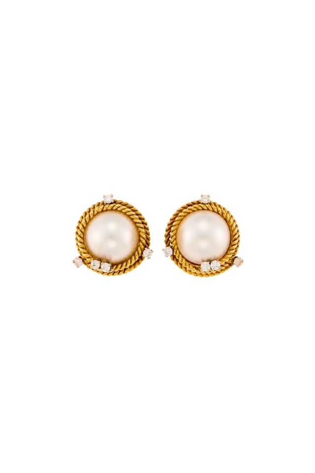 Pair of 18k Gold Pearl and Diamond Earrings