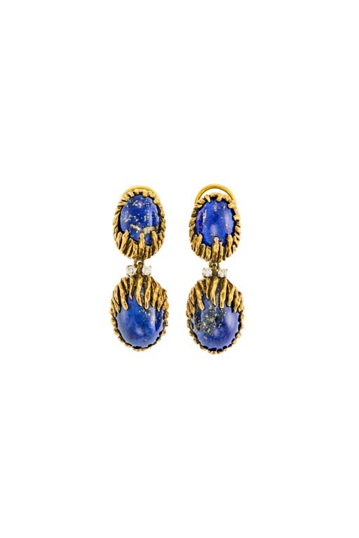Pair of 14k Gold Lapis Lazuli and Diamond Earrings