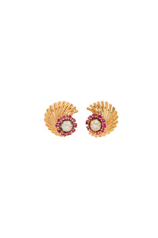 Pair of 14k Gold Ruby and Diamond Earrings