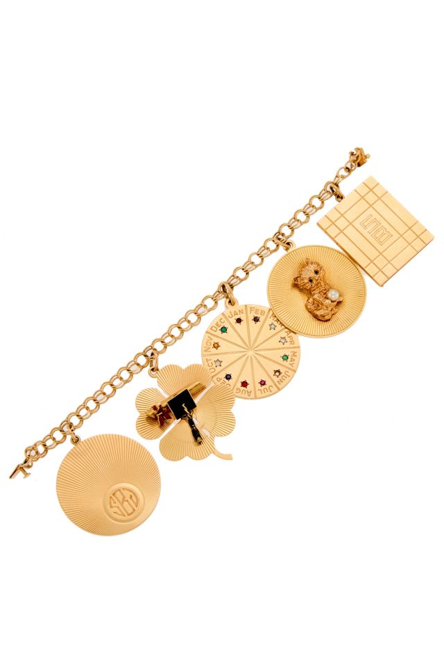 14k Gold Stone Charm Bracelet