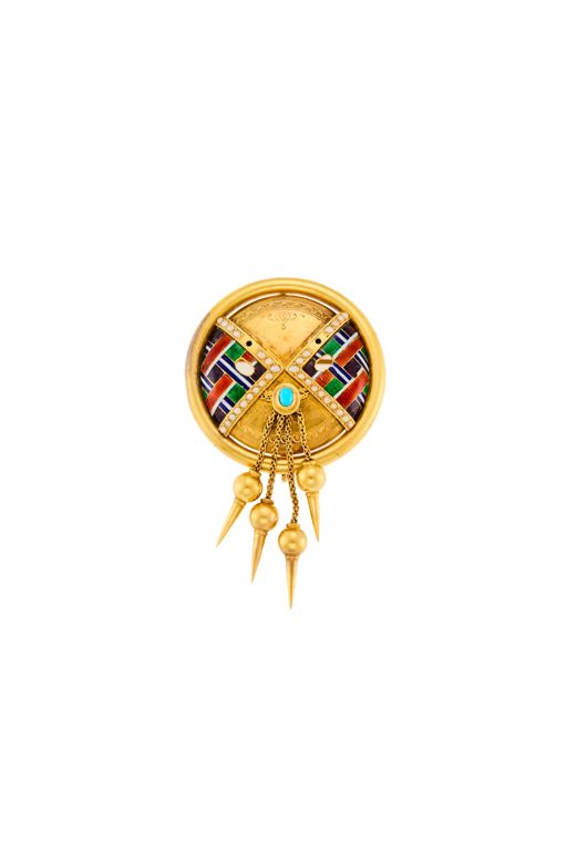 Gold Pearl and Turquoise Pendant-Brooch