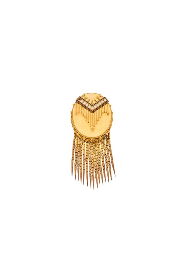 14k Gold Pearl and Enamel Brooch