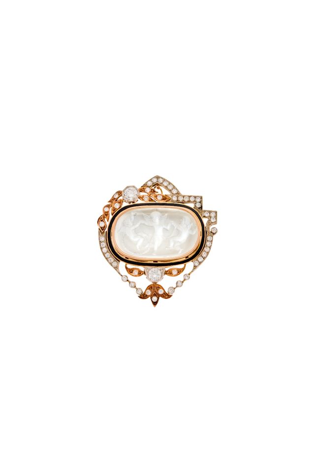 10k Gold Moonstone and Diamond Pendant-Brooch