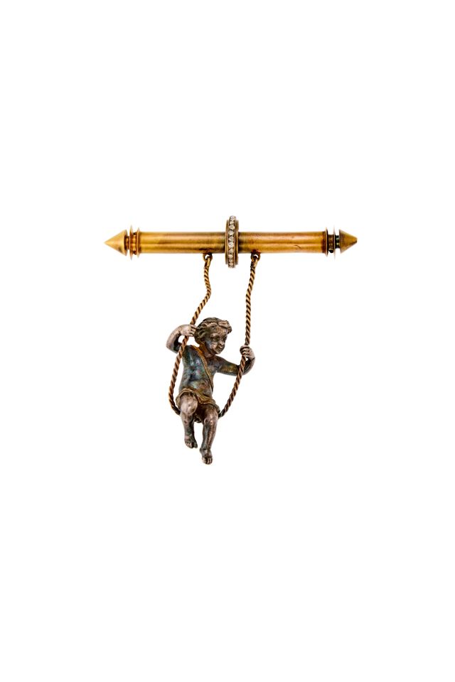 18k Gold and Silver Diamond Brooch