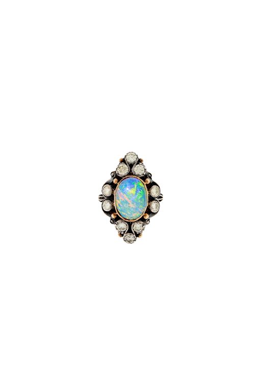 14k Gold, Silver Opal and Diamond Ring