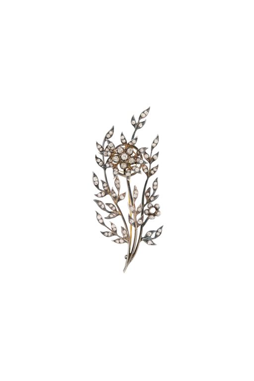 14k Gold and Silver Diamond Brooch