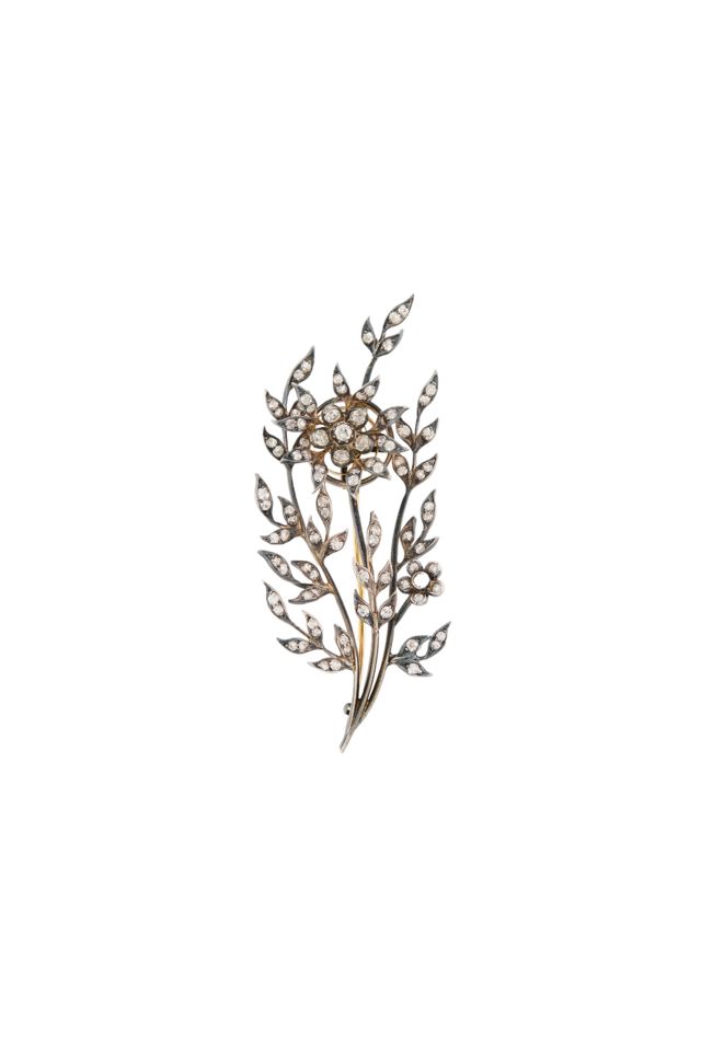 14k Gold and Silver Diamond Brooch