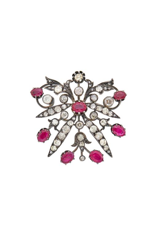Silver, Gold Ruby and Diamond Brooch