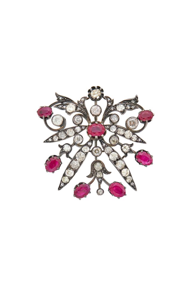 Silver, Gold Ruby and Diamond Brooch