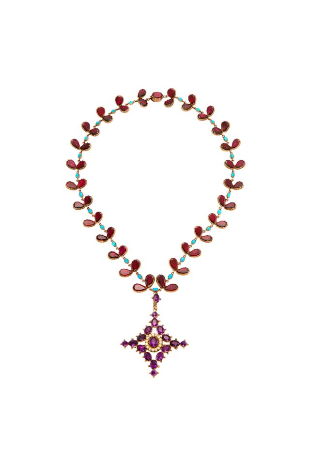 Gold Multi-Gem Necklace and Pendant-Brooch