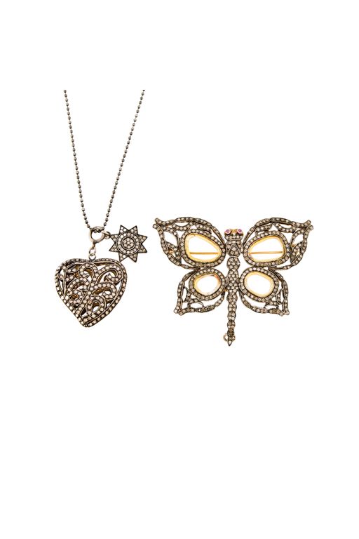 Silver Diamond and Ruby Jewelry Set