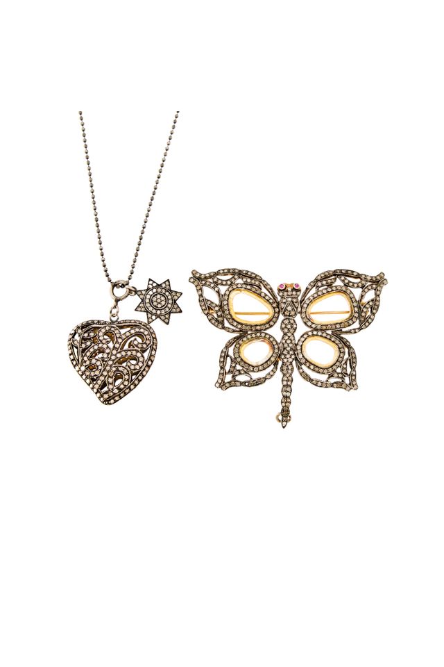 Silver Diamond and Ruby Jewelry Set