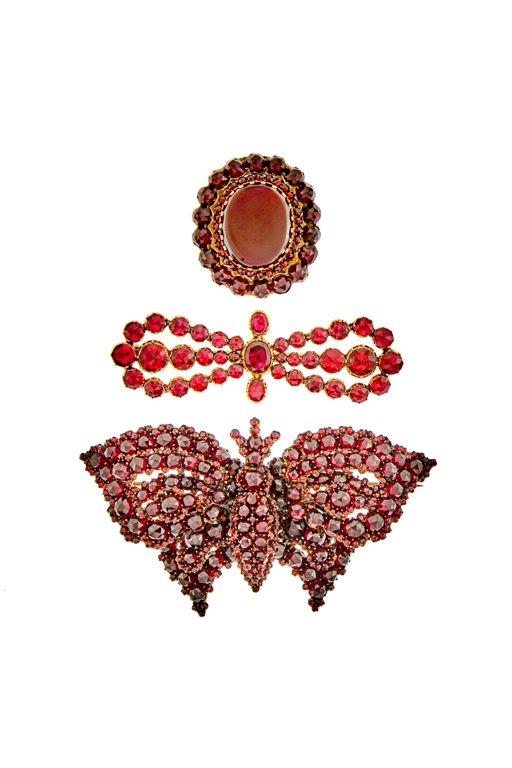 Brass and 14k Gold Garnet Jewelry Set