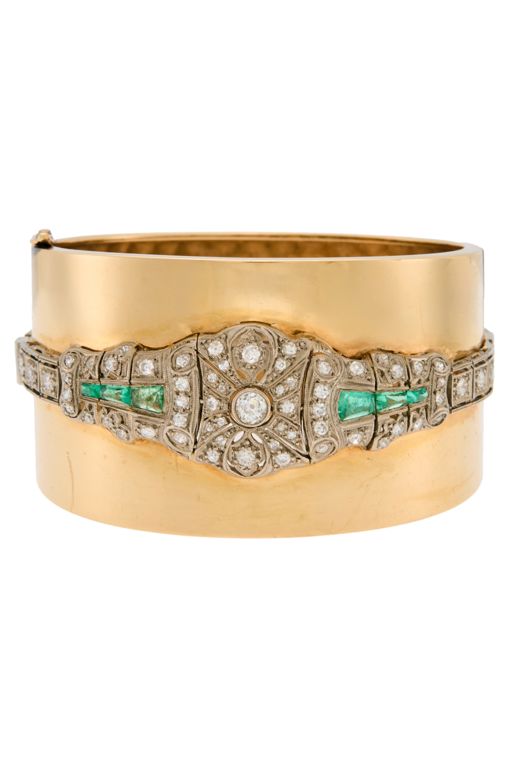 14k Gold, Platinum Emerald and Diamond Bracelet