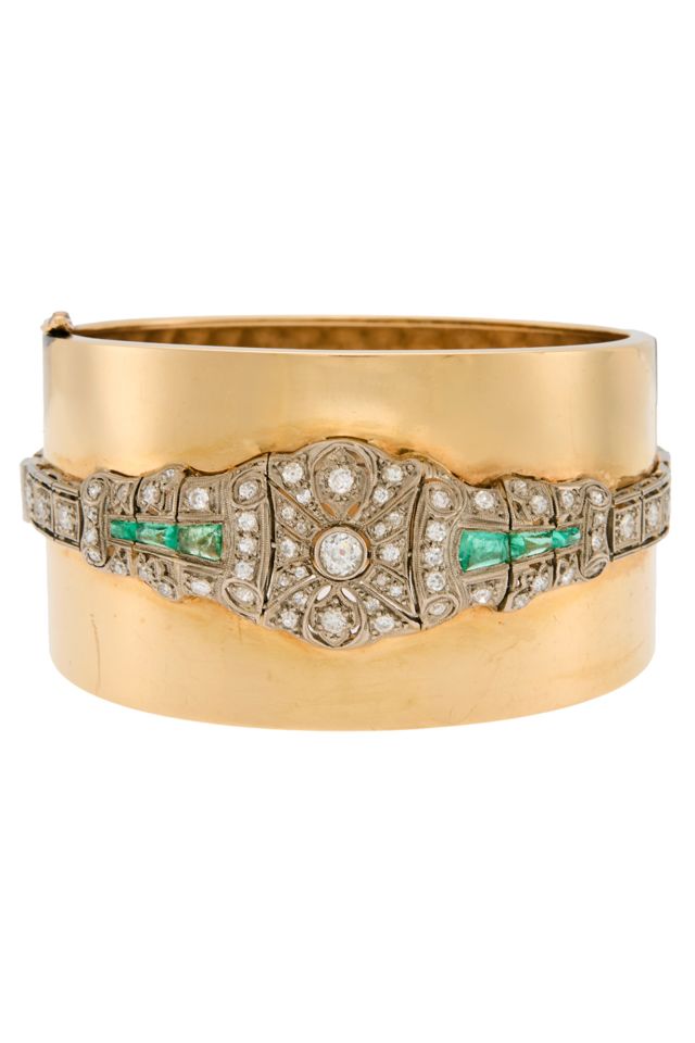 14k Gold, Platinum Emerald and Diamond Bracelet