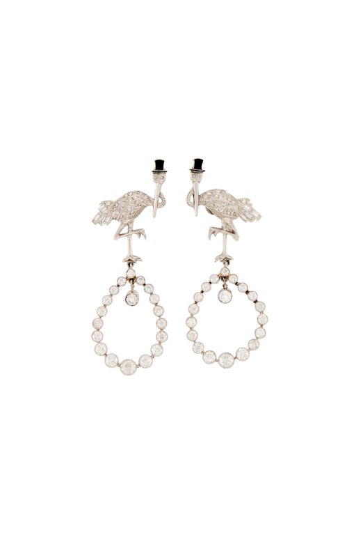Pair of Platinum Onyx and Diamond Earrings