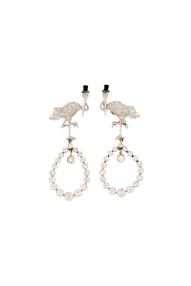 Pair of Platinum Onyx and Diamond Earrings