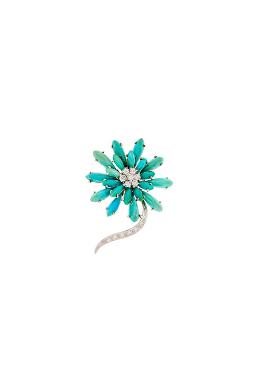 14k Gold Turquoise and Diamond Pendant-Brooch