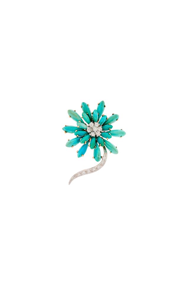 14k Gold Turquoise and Diamond Pendant-Brooch